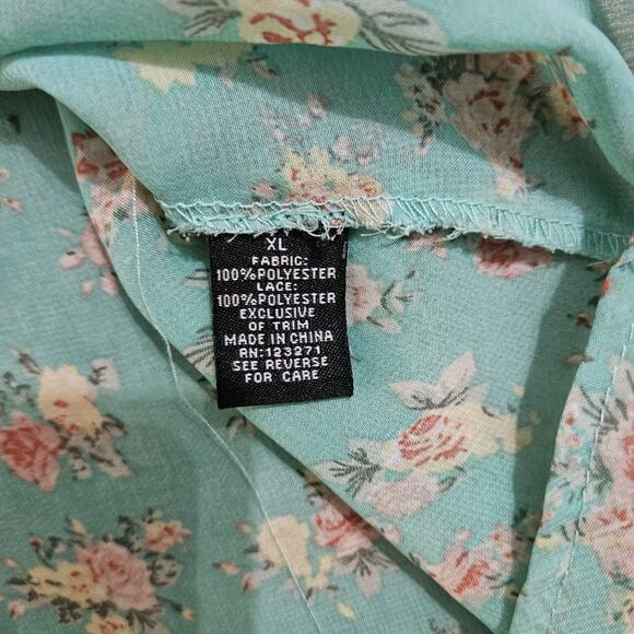 Green Floral Tunic Top Lace Collar Pockets XL Fairy Dainty Y2K Feminine Romantic - Picture 10 of 13